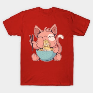 Cat eating ramen noodles T-Shirt